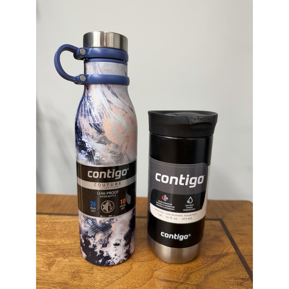 2 New Contigo Couture 20oz Stainless Steel Insulated Water Bottle & Coffee 16oz